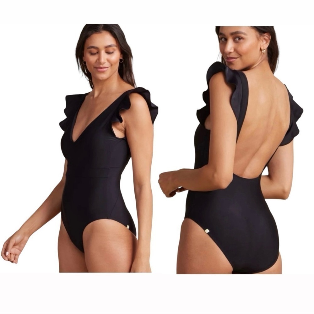 NWT Summersalt. The ruffle backflip Black One Piece Swimsuit Size 14lt.